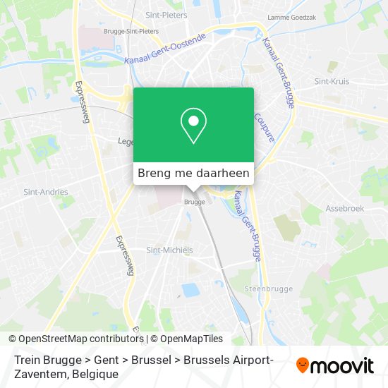 Trein Brugge > Gent > Brussel > Brussels Airport-Zaventem kaart