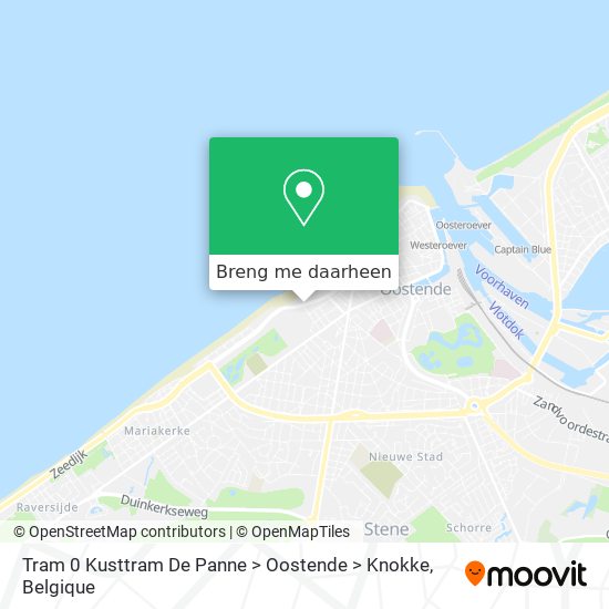 Tram 0 Kusttram De Panne > Oostende > Knokke kaart