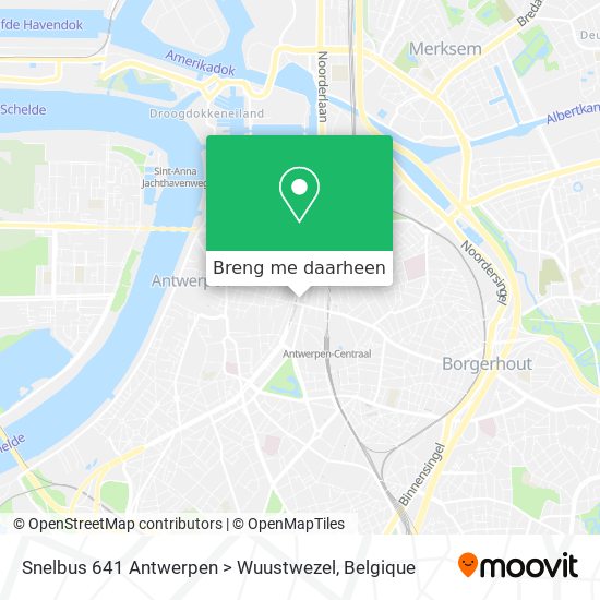 Snelbus 641 Antwerpen > Wuustwezel kaart