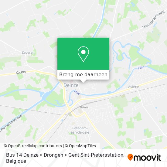 Bus 14 Deinze > Drongen > Gent Sint-Pietersstation kaart