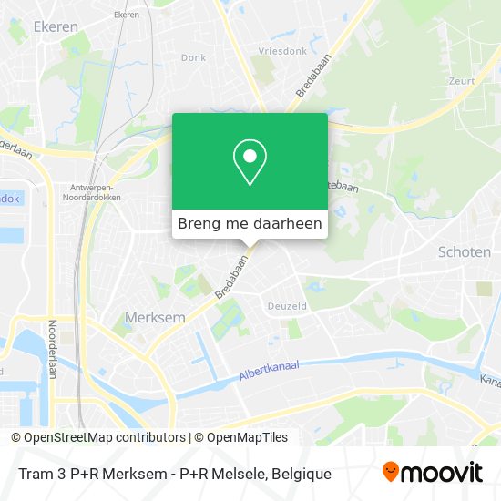 Tram 3 P+R Merksem - P+R Melsele kaart
