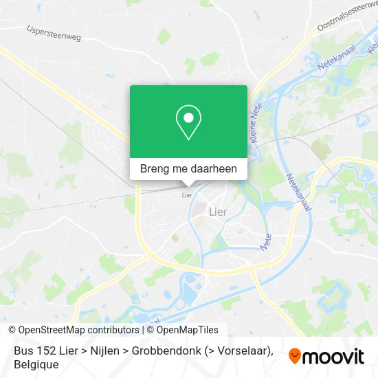 Bus 152 Lier > Nijlen > Grobbendonk (> Vorselaar) kaart