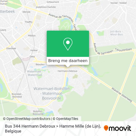 Bus 344 Hermann Debroux > Hamme Mille (de Lijn) kaart