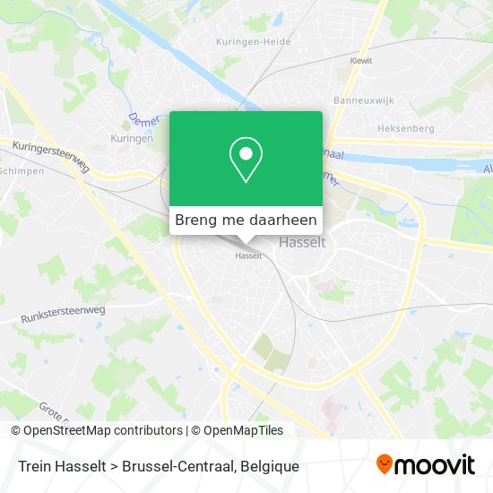 Trein Hasselt > Brussel-Centraal kaart