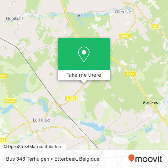 Bus 348 Terhulpen > Etterbeek kaart