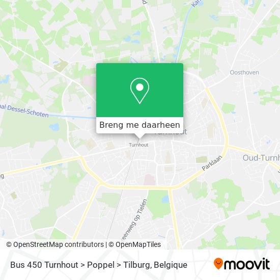 Bus 450 Turnhout > Poppel > Tilburg kaart