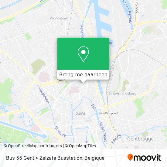 Bus 55 Gent > Zelzate Busstation kaart