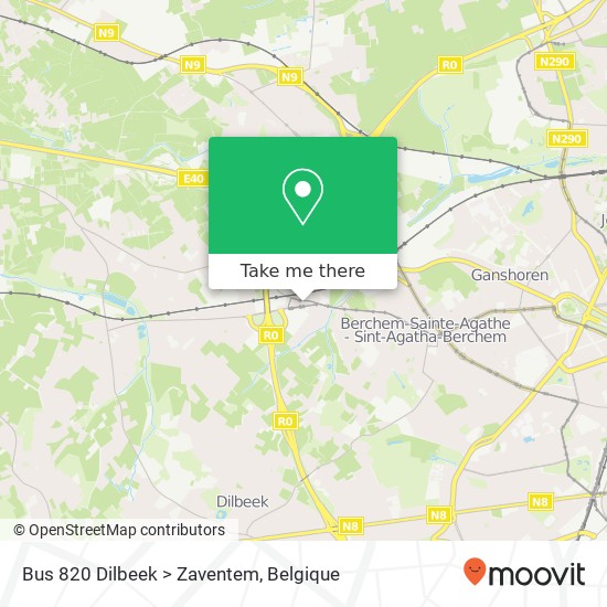 Bus 820 Dilbeek > Zaventem kaart