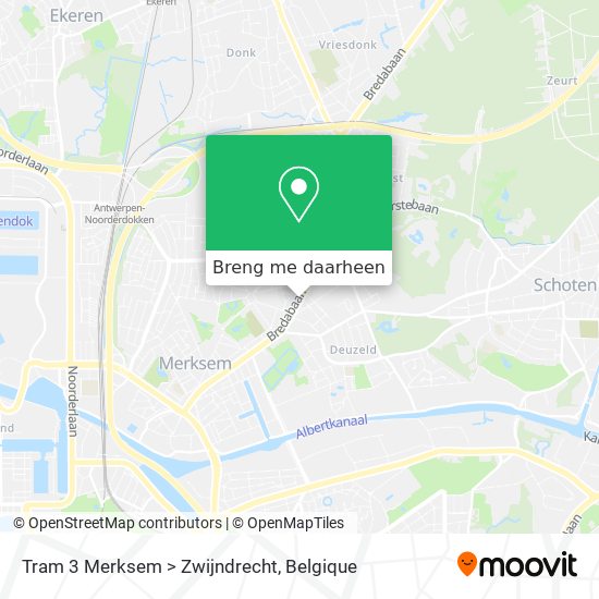 Tram 3 Merksem > Zwijndrecht kaart