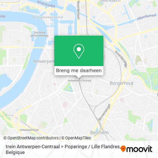 trein Antwerpen-Centraal > Poperinge / Lille Flandres kaart