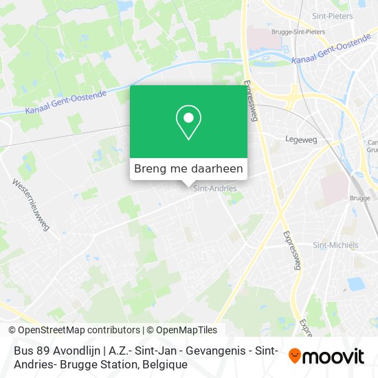 Bus 89 Avondlijn | A.Z.- Sint-Jan - Gevangenis - Sint-Andries- Brugge Station kaart