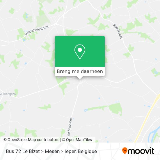 Bus 72 Le Bizet > Mesen > Ieper kaart