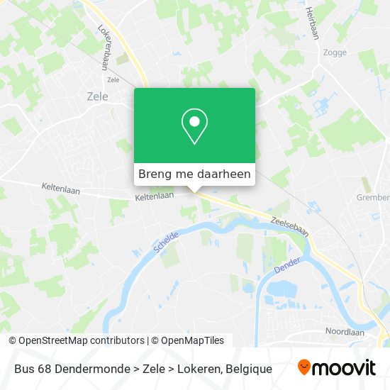 Bus 68 Dendermonde > Zele > Lokeren kaart