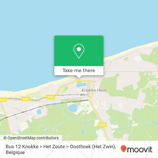 Bus 12 Knokke > Het Zoute > Oosthoek (Het Zwin) kaart