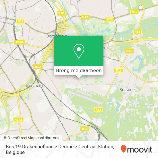 Bus 19 Drakenhoflaan > Deurne > Centraal Station kaart