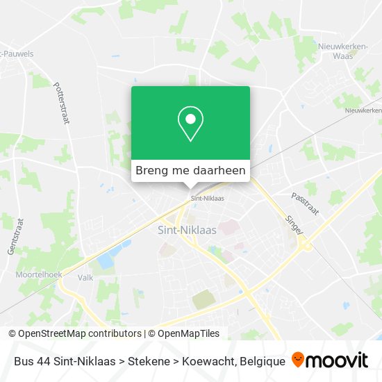 Bus 44 Sint-Niklaas > Stekene > Koewacht kaart