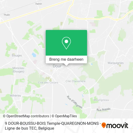 9 DOUR-BOUSSU-BOIS Temple-QUAREGNON-MONS - Ligne de bus TEC kaart