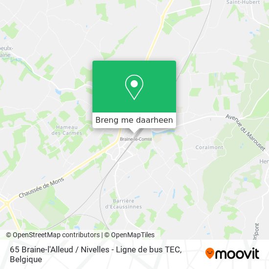 65 Braine-l'Alleud / Nivelles - Ligne de bus TEC kaart