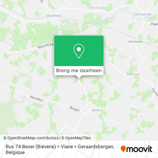 Bus 74 Bever (Biévène) > Viane > Geraardsbergen kaart