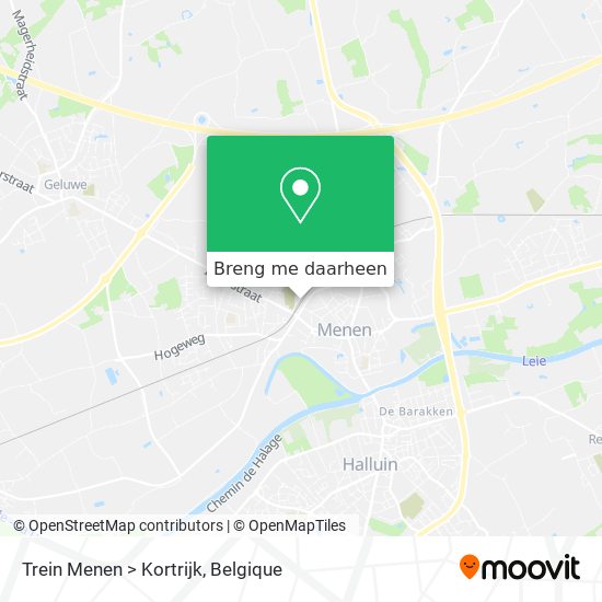 Trein Menen > Kortrijk kaart