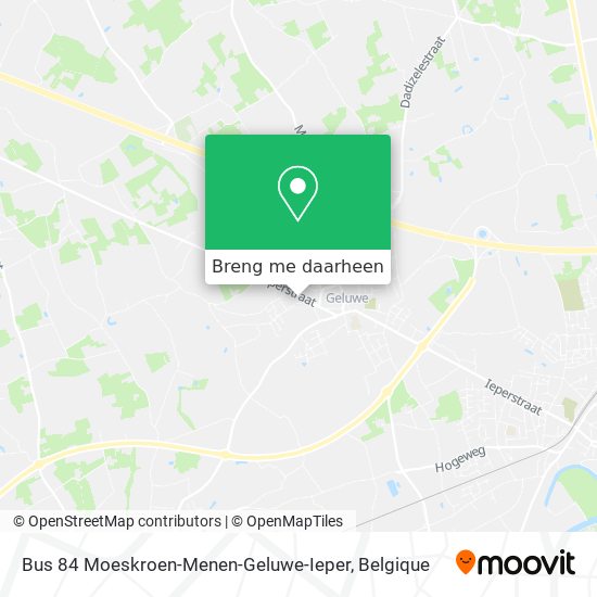 Bus 84 Moeskroen-Menen-Geluwe-Ieper kaart