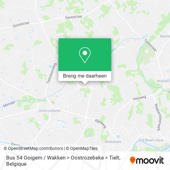 Bus 54 Ooigem / Wakken > Oostrozebeke > Tielt kaart