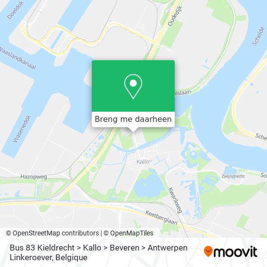 Bus 83 Kieldrecht > Kallo > Beveren > Antwerpen Linkeroever kaart