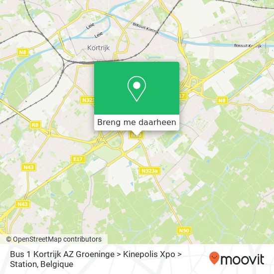 Bus 1 Kortrijk AZ Groeninge > Kinepolis Xpo > Station kaart