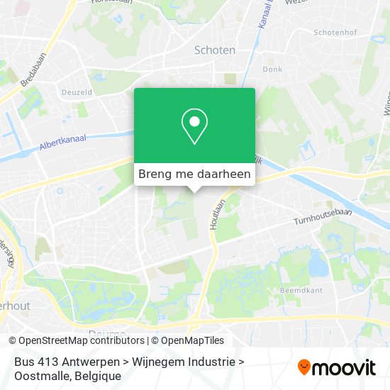 Bus 413 Antwerpen > Wijnegem Industrie > Oostmalle kaart