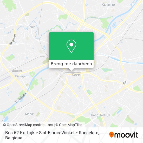 Bus 62 Kortrijk > Sint-Eloois-Winkel > Roeselare kaart
