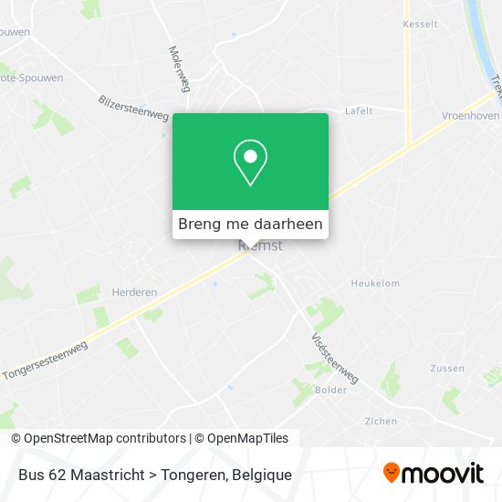Bus 62 Maastricht > Tongeren kaart