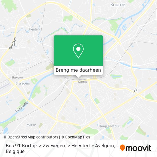 Bus 91 Kortrijk > Zwevegem > Heestert > Avelgem kaart