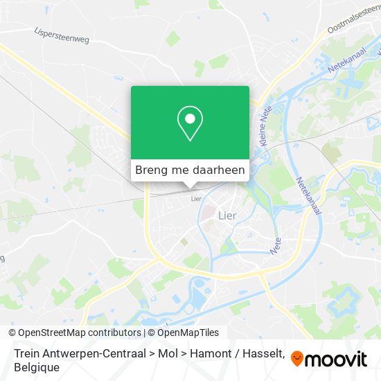 Trein Antwerpen-Centraal > Mol > Hamont / Hasselt kaart