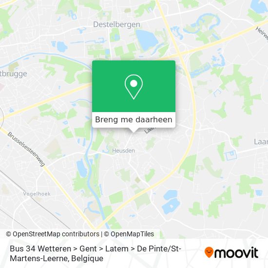 Bus 34 Wetteren > Gent > Latem > De Pinte / St-Martens-Leerne kaart