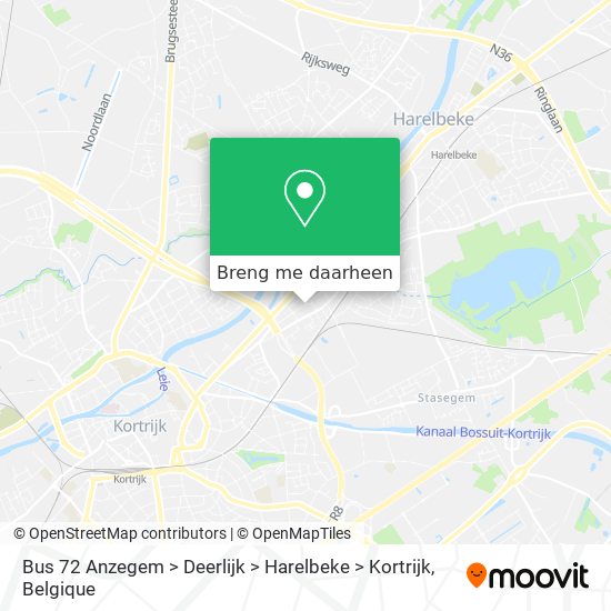 Bus 72 Anzegem > Deerlijk > Harelbeke > Kortrijk kaart