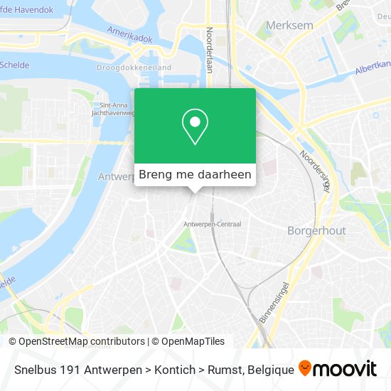 Snelbus 191 Antwerpen > Kontich > Rumst kaart