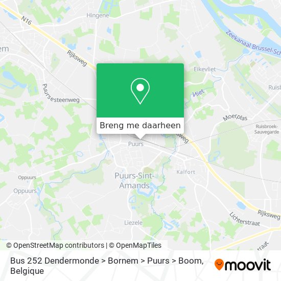 Bus 252 Dendermonde > Bornem > Puurs > Boom kaart