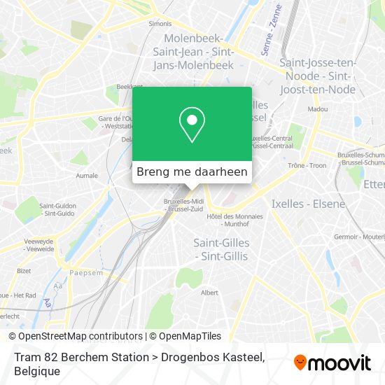Tram 82 Berchem Station > Drogenbos Kasteel kaart