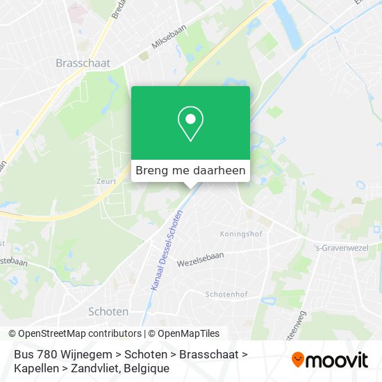 Bus 780 Wijnegem > Schoten > Brasschaat > Kapellen > Zandvliet kaart