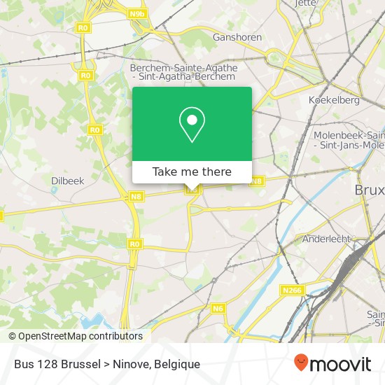 Bus 128 Brussel > Ninove kaart