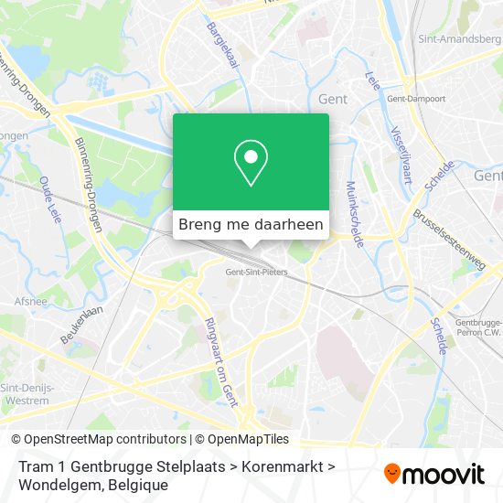 Tram 1 Gentbrugge Stelplaats > Korenmarkt > Wondelgem kaart