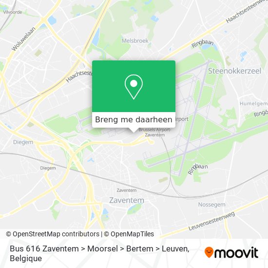 Bus 616 Zaventem > Moorsel > Bertem > Leuven kaart