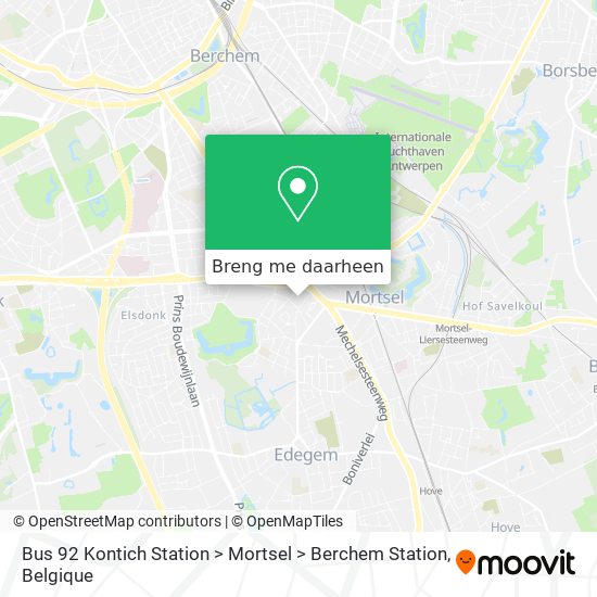 Bus 92 Kontich Station > Mortsel > Berchem Station kaart