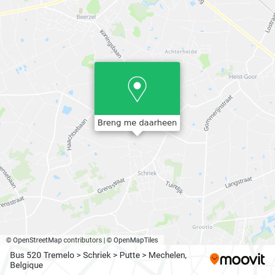 Bus 520 Tremelo > Schriek > Putte > Mechelen kaart