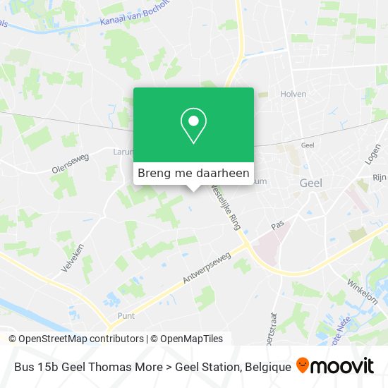 Bus 15b Geel Thomas More > Geel Station kaart