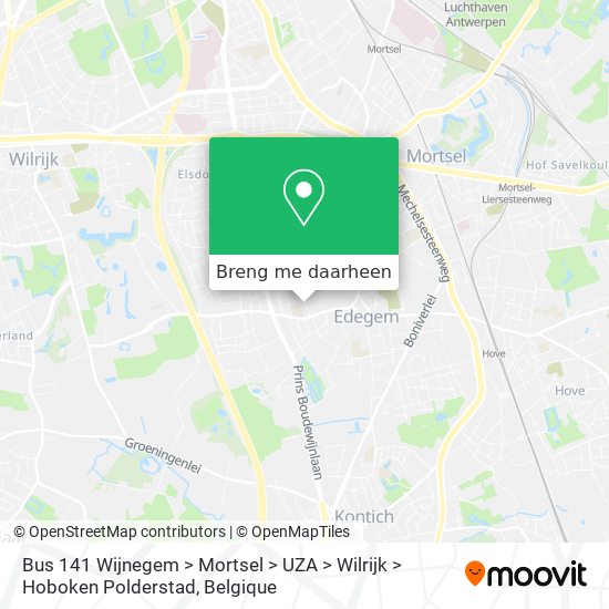 Bus 141 Wijnegem > Mortsel > UZA > Wilrijk > Hoboken Polderstad kaart