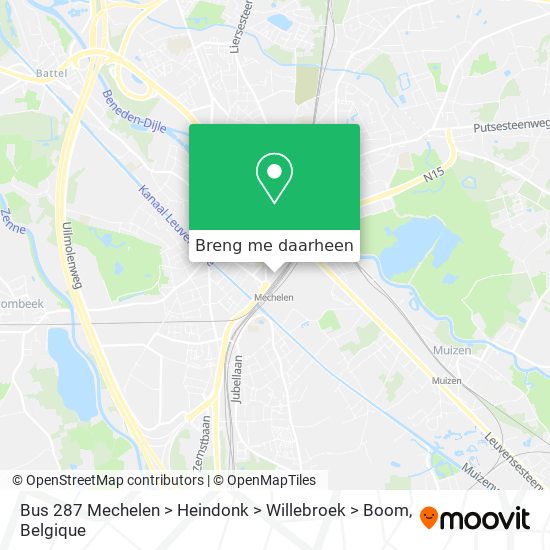 Bus 287 Mechelen > Heindonk > Willebroek > Boom kaart