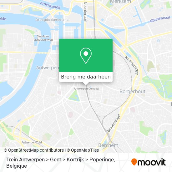 Trein Antwerpen > Gent > Kortrijk > Poperinge kaart