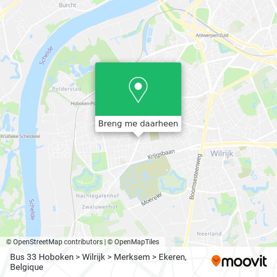 Bus 33 Hoboken > Wilrijk > Merksem > Ekeren kaart