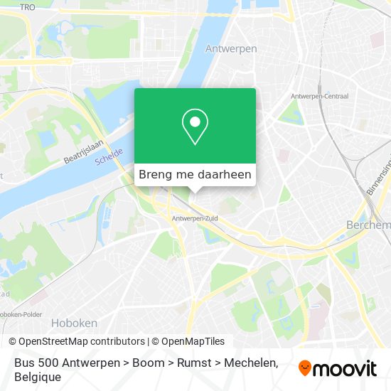 Bus 500 Antwerpen > Boom > Rumst > Mechelen kaart
